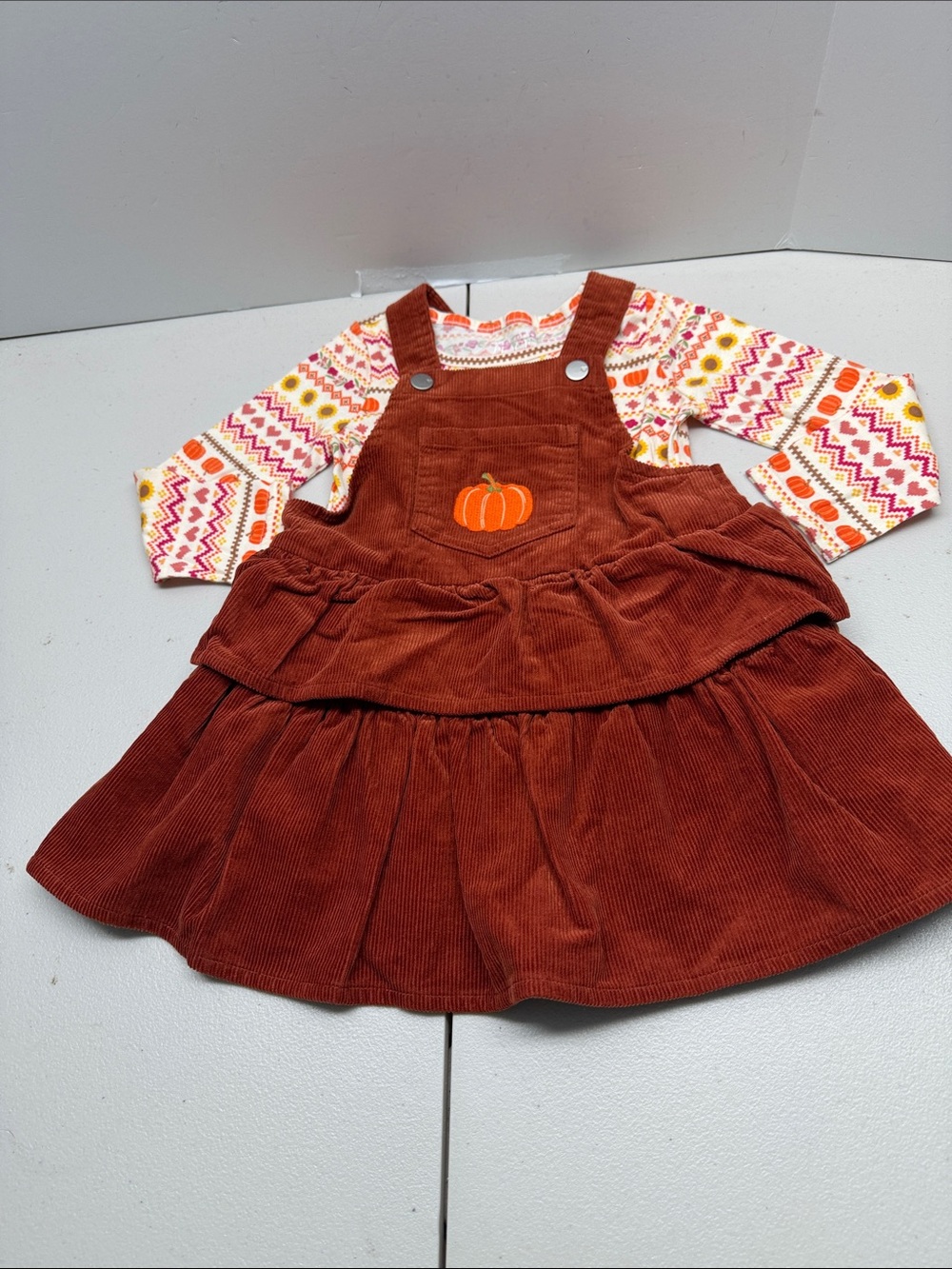 The Children's Place Rust Orange Corduroy Pinafore Dress with top. NWT